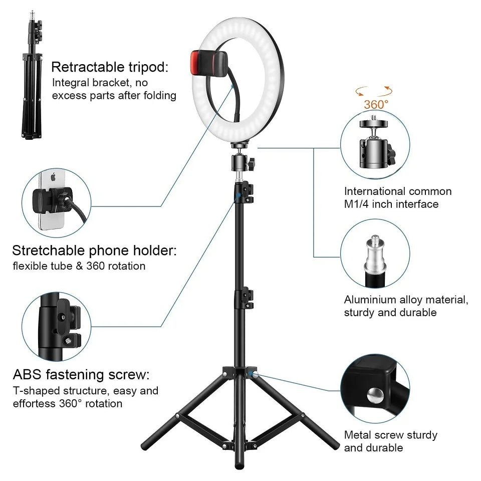 Ring Light LED 26cm avec Trépied - Lumière Selfie & Streaming