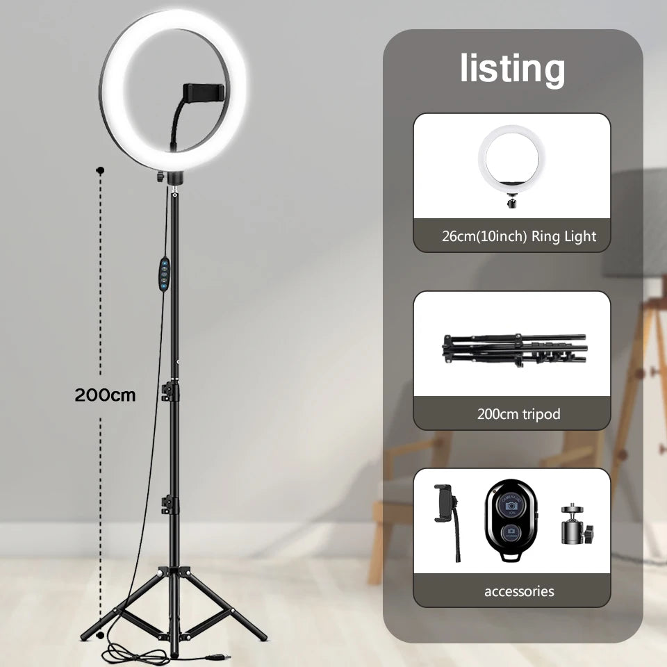 Ring Light LED 26cm avec Trépied - Lumière Selfie & Streaming