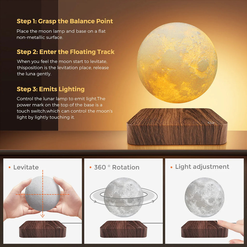 Lampe Lune Lévitante Magnétique - Veilleuse LED 3D