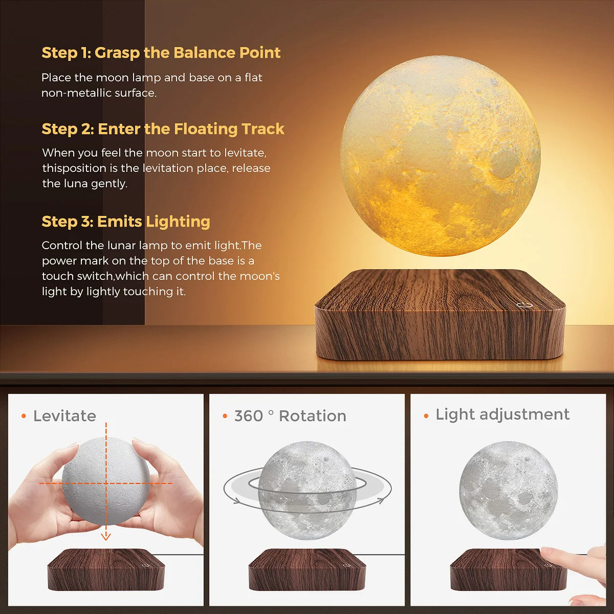 Lampe Lune Lévitante Magnétique - Veilleuse LED 3D